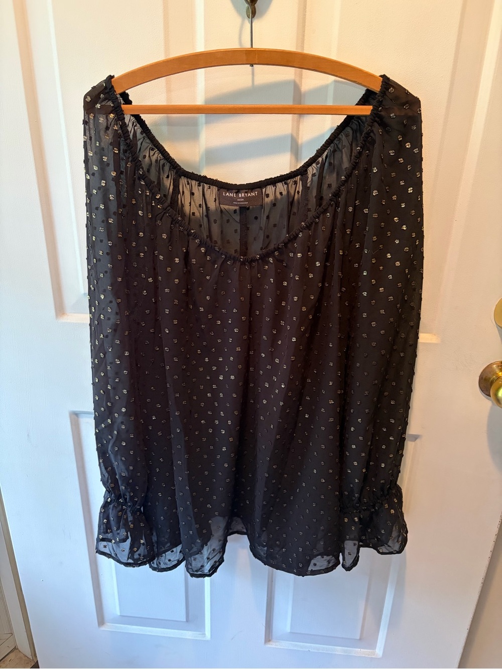 Lane Bryant Black Sheer Long-Sleeve Blouse with Metallic Dots